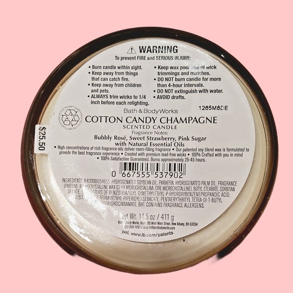 "LOVE" COTTON CANDY CHAMPAGNE 3-WICK CANDLE BY BATH AND BODY WORKS - Picture 2 of 2
